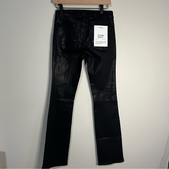 NWT FRAME Le Mini Boot Black Coated Trousers Pants Size 26 - Picture 9 of 10